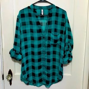 Buffalo Plaid Sheer Turquoise Top